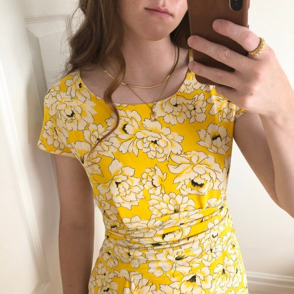 Vintage Genny 100% Silk Yellow Floral Dress Italy - Picture 7 of 11